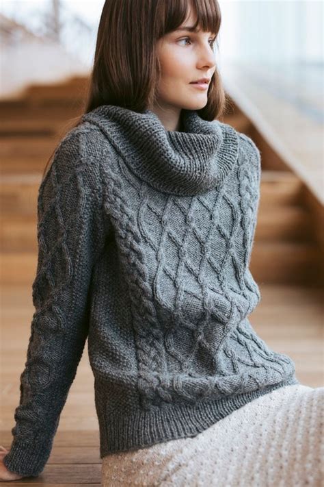 Free Knitting Pattern for a Cowl Neck Cabled Sweater. Aran sweater ...