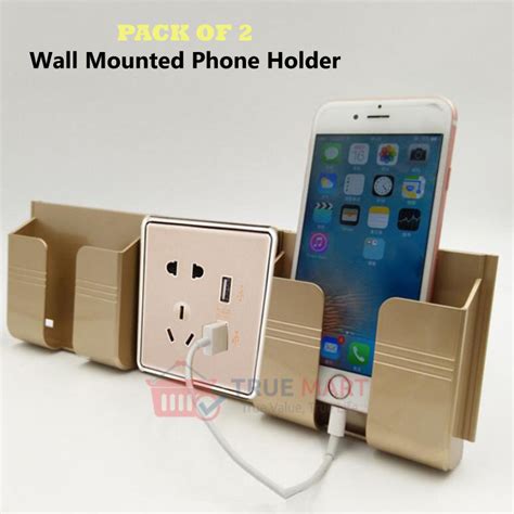 Wall Mount Phone Holder Mobile Charging Hanging Stand - 2 Pieces Pack ...