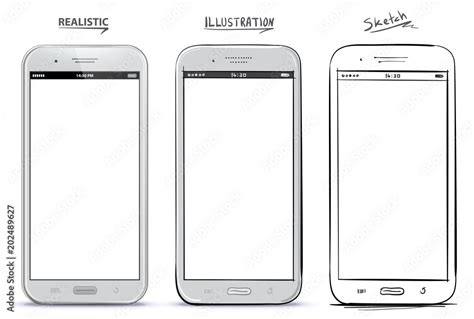 Mobile Phone Vector Drawing With Different Styles. Realistic ...