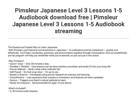 Pimsleur Japanese Level 3 Lessons 1-5 Audiobook download free ...