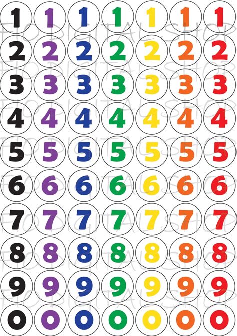 Printable Rainbow Numbers Stickers, Black and White Number Stickers, Colorful Number Stickers, 1 ...