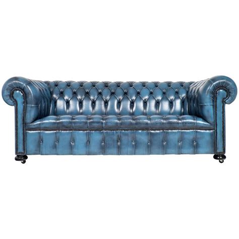 Vintage Steel Blue Leather Chesterfield Sofa at 1stDibs