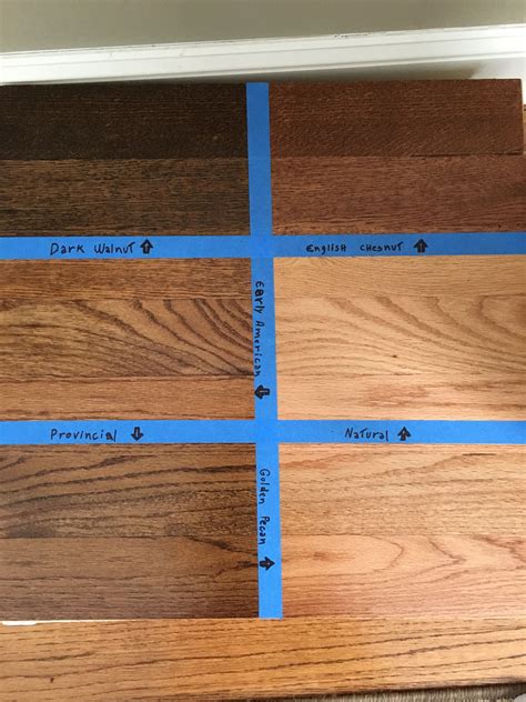 Floor stain samples. Minwax Dark walnut, English Chestnut, Natural ...