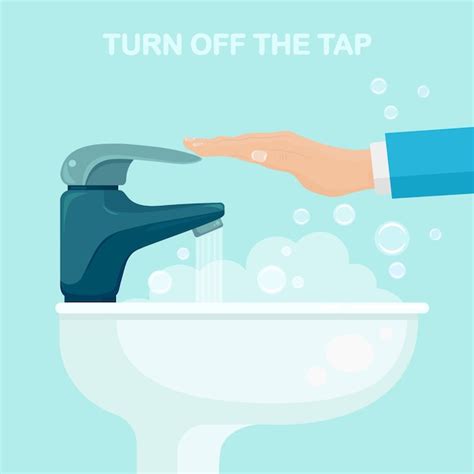 Premium Vector | Turn on or off faucet. save water. sink with flowing aqua from tap