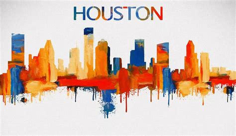 Colorful Houston Skyline Silhouette Painting by Dan Sproul