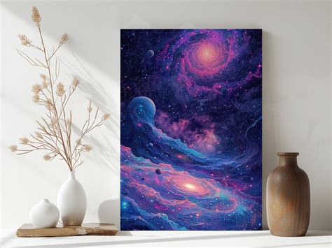 Cosmic Purple Galaxy Art Space Universe Painting Detailed Planets ...