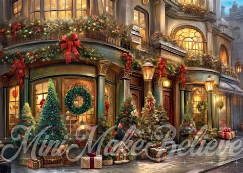 Kate Painterly Christmas Winter Village Backdrop for Photography