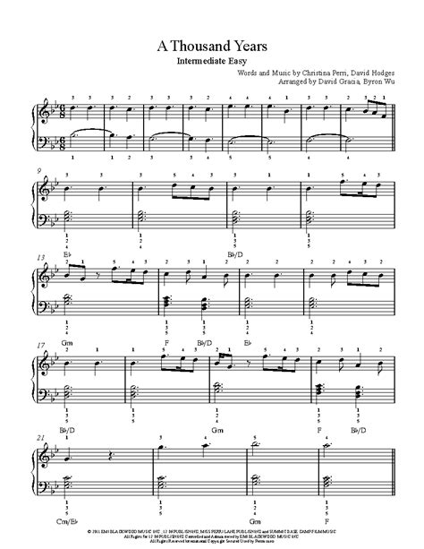 A Thousand Years by Christina Perri Sheet Music & Lesson | Intermediate ...