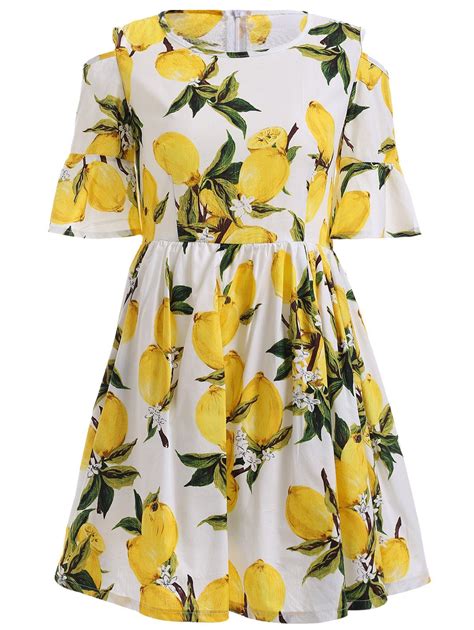 [46% OFF] Cold Shoulder Lemon Print Dress | Rosegal