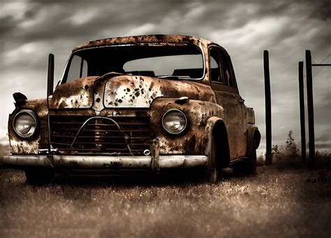 Old Vintage Rusted Car, Generative AI Illustration Digital Art by Miroslav Nemecek - Fine Art ...