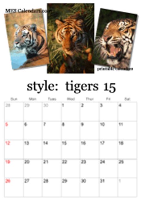 Free Printable Tiger Calendars - personalized calendars to print with ...