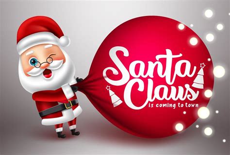 Santa claus vector character design. Christmas santa character pulling sack bag element with ...