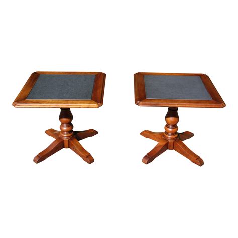 Vintage Pair Statton Oldtowne Solid Cherry Stone Top Pedestal End Tables | Deco2Modern - Mid ...