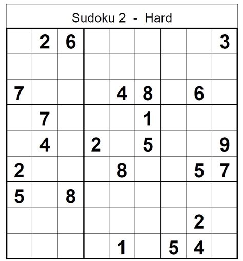 Hard Sudoku Puzzle No 2 Sudoku Hard Puzzles | Sudoku Puzzles Printable