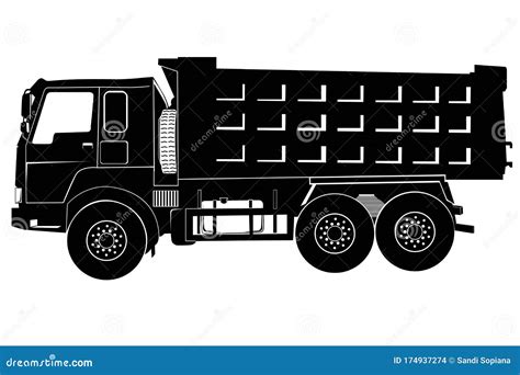 Dump Truck Vector Silhouette on White Background Stock Vector - Illustration of machinery, dump ...