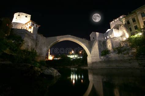 Mostar bridge at night stock photo. Image of turkish - 43452854