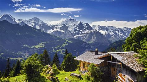 Switzerland, 4k, mountains, sky, house HD Wallpaper