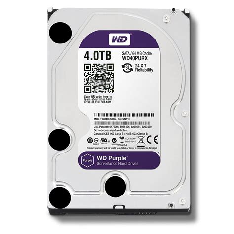 Western Digital WD40PURX WD Purple 4TB Surveillance Hard Disk Drive - 5400 RPM Class SATA 6 Gb/s ...