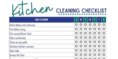 Kitchen Cleaning Schedule Template Printable