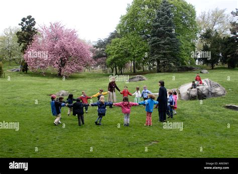 Kindergarden, children playing in Central Park, Spring, Manhattan, New York City, New York ...