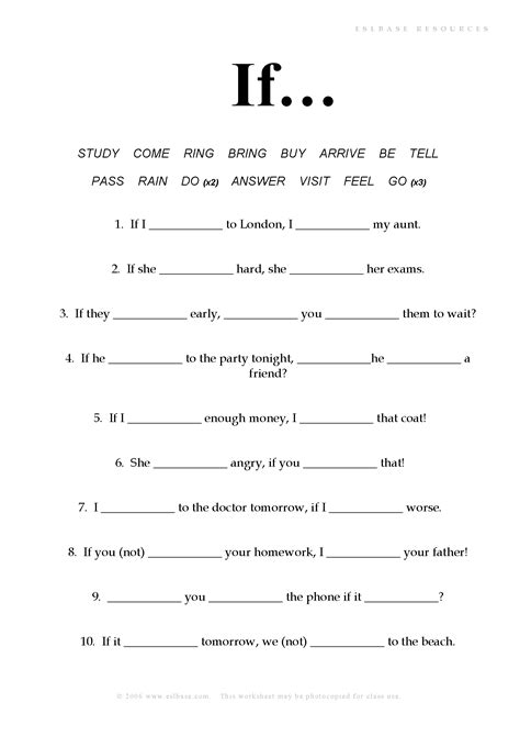 First Conditional Worksheet - Eslbase.com