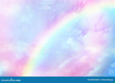 Amazing Sky with Rainbow and Fluffy Clouds, Toned in Unicorn Colors ...