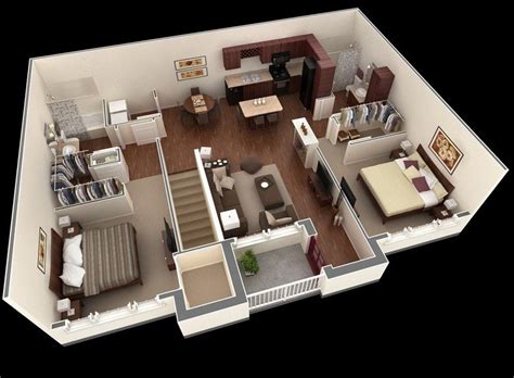 20 Awesome 3D Apartment Plans With Two Bedrooms - Part 2