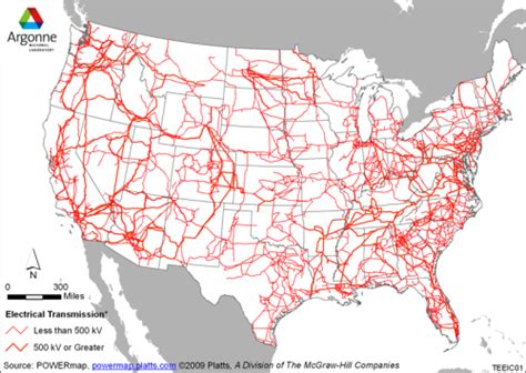 US electrical transmission lines map, 230 kV and... - Maps on the Web