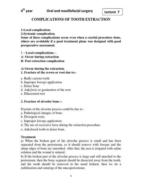 7 Complications of Tooth Extraction PDF | PDF | Clinical Medicine | Medical Specialties