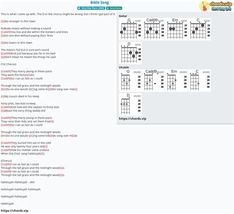 Hợp âm: Bible Song - Sara Evans - cảm âm, tab guitar, ukulele - lời bài hát | chords.vip