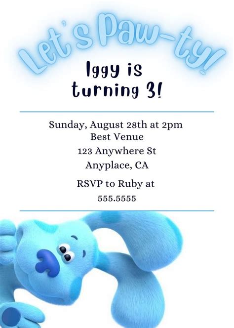 Birthday Party Invitation Blues Clues Birthday, Blue's Clues Party, Kids Party Invitation, Blues ...