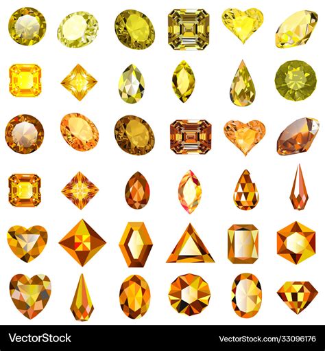 Set yellow and orange gemstones various Royalty Free Vector