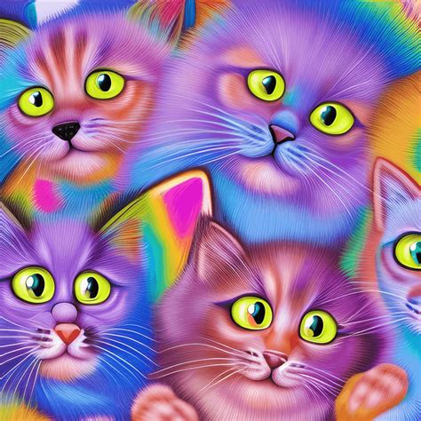 Vibrant Fluffy Kittens Playing Digital Painting · Creative Fabrica