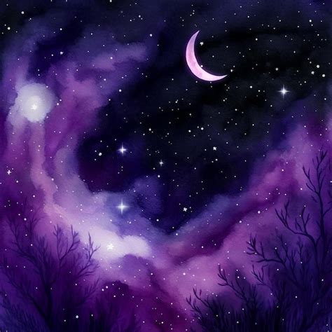 Premium Photo | A purple sky with a crescent moon and stars