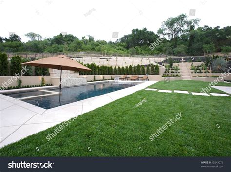 Pool Waterfall Luxury Backyard New Landscaping Stock Photo 13543075 ...