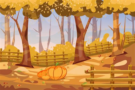 Cartoon autumn landscape background with fall pumpkins 3414905 Vector ...