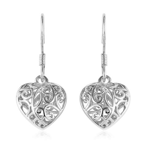 Shop LC - Shop LC Openwork Heart Dangle Drop Earrings 925 Sterling Silver Platinum Plated ...