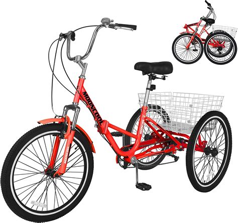 MOONCOOL Adult Folding Tricycle 7-Speed, 20/24/26-Inch Three Wheel ...