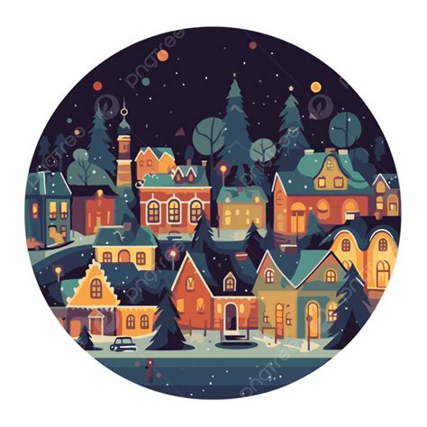 Christmas Village Background In Round Shape Clipart Vector, Christmas ...