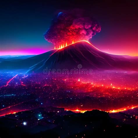 Volcano Eruption at Night. 3d Illustration of Volcano Eruption at Night Generative AI Stock ...