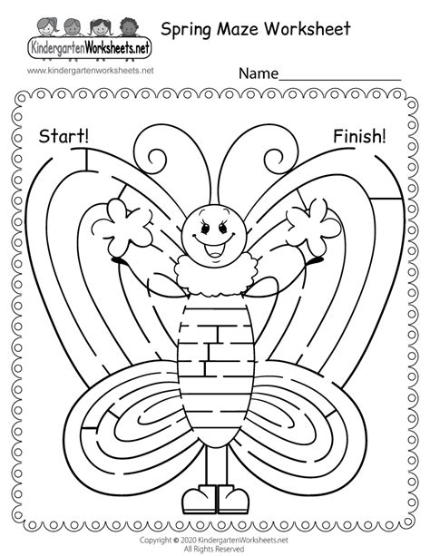 Free Printable Spring Maze Worksheet for Kindergarten