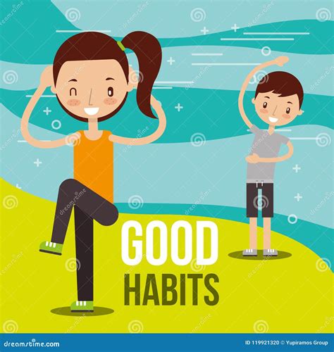 Boy and Girl Healthy Good Habits Stock Illustration - Illustration of ...