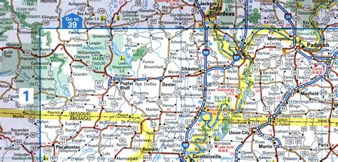 Map interstate highway I-57 Missouri, Illinois route interchange exit ...