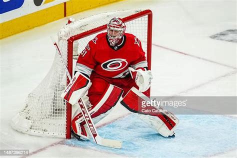 Frederik Andersen of the Carolina Hurricanes tends net during the ...