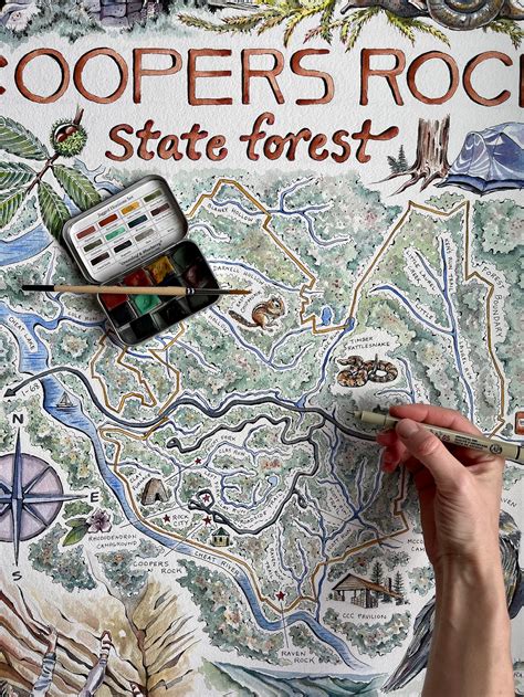 Coopers Rock State Forest Watercolor Illustrated Map | Etsy