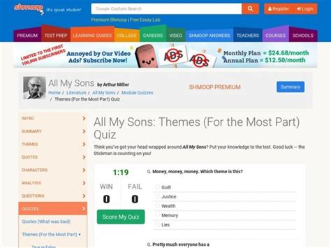 All My Sons: Themes (For the Most Part) Quiz Interactive for 7th - 10th Grade | Lesson Planet