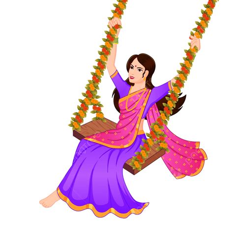 Happy Teej Festival Womans Enjoying On Swing Vector, Lady, Swing ...