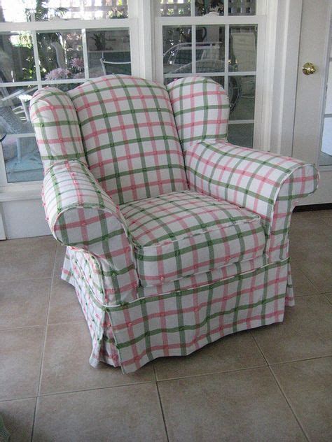 Overstuffed wing chair slip covered in plaid | Big comfy chair, Shabby ...