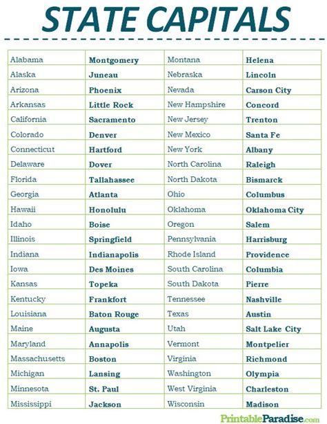 states and capitals map worksheets