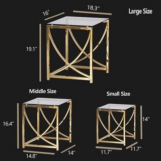 3 Pieces Gold Square Nesting Glass End Tables,Small Coffee Table Set ...